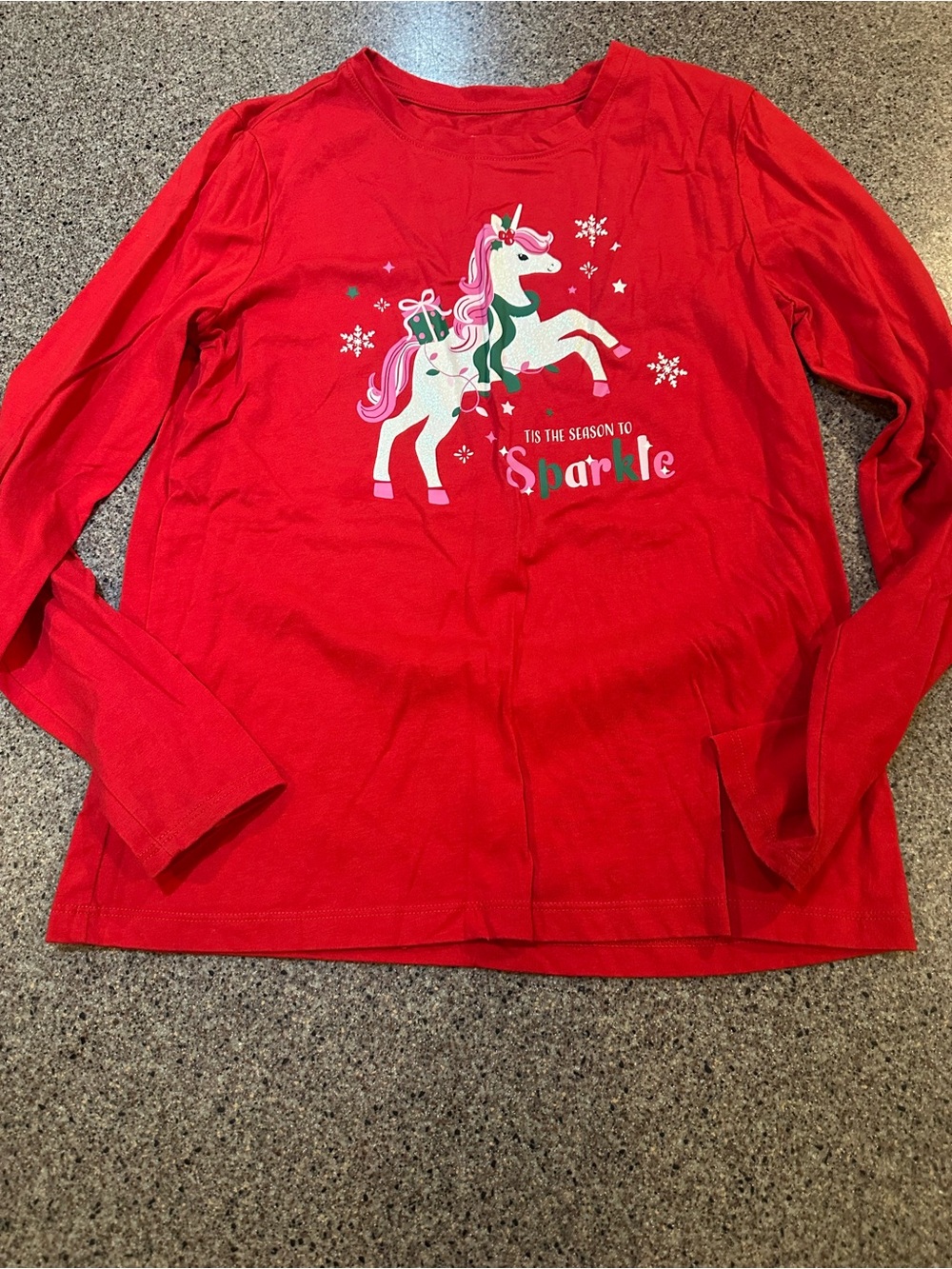 Holiday Time Red Long-Sleeve Unicorn 'Sparkle' Tee